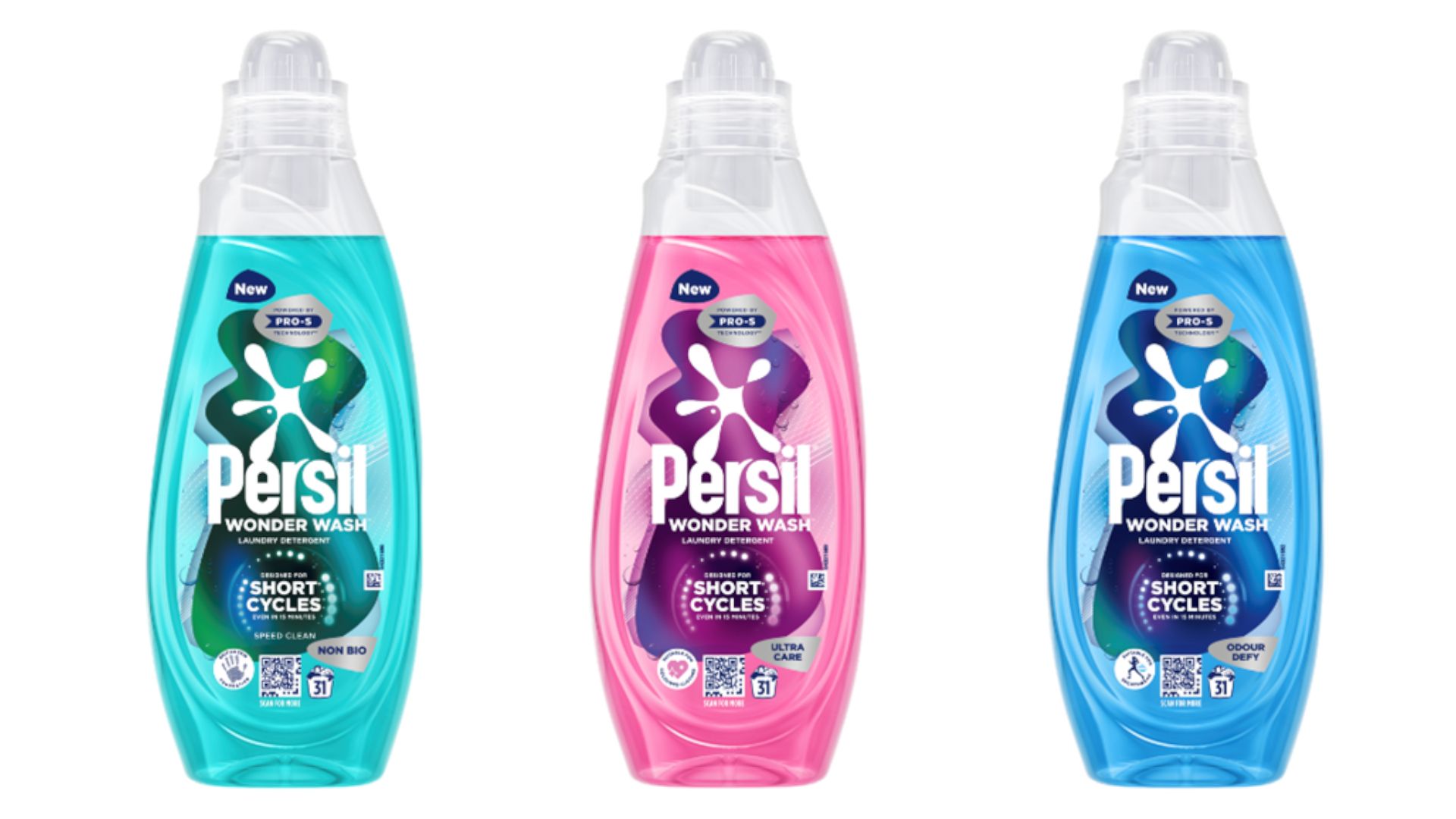 Persil wonder wash packaging in its three variants