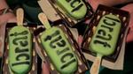 A selection of Brat-green Magnum ice cream sticks made available for influencers to try at Magnum’s Cannes launch party