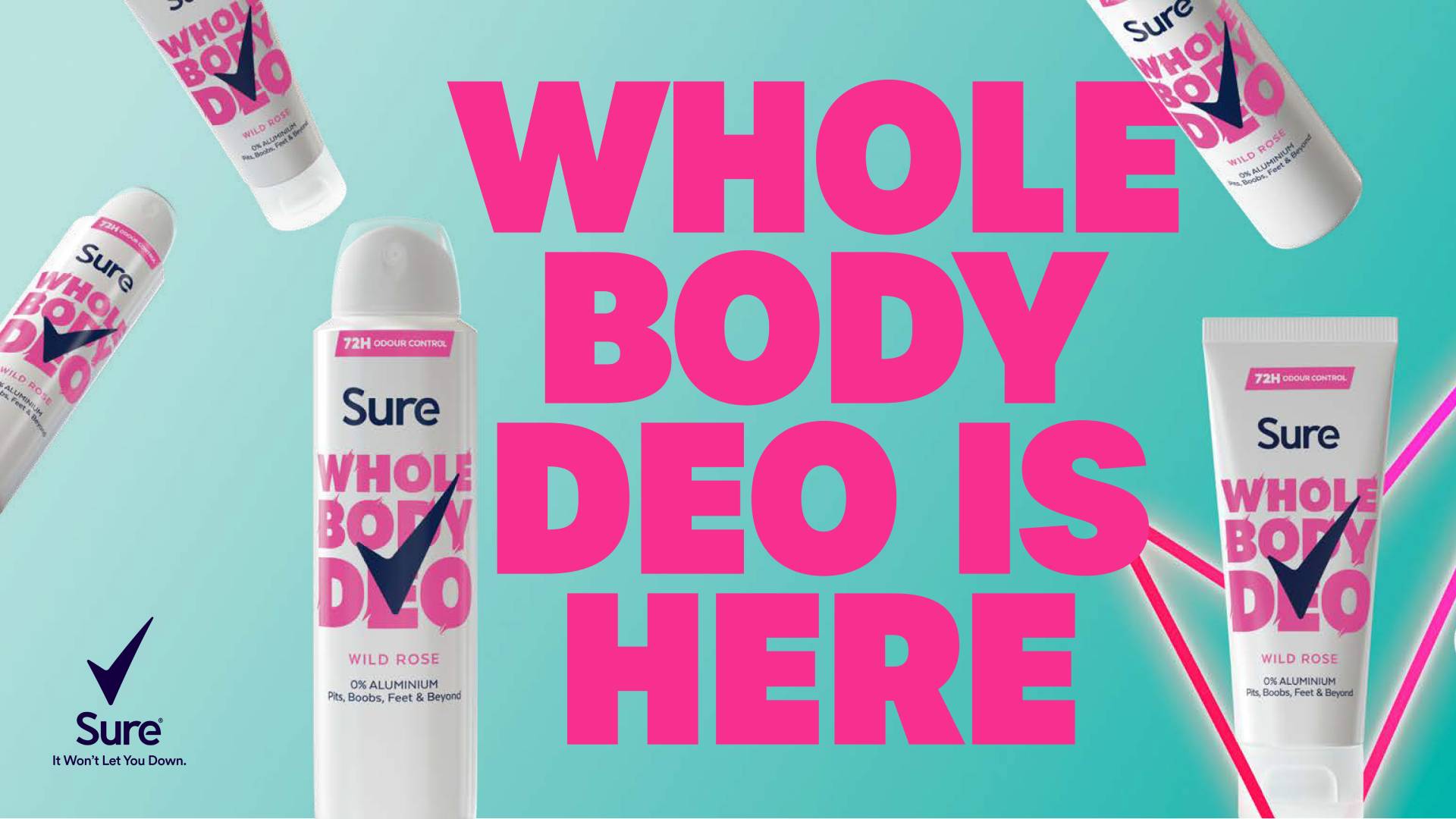 Sure Whole Body Deo Wild Rose on blue background.