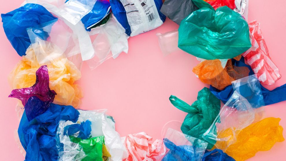 An image of flexible plastics laid out to create a circle, representing the circular economy. 