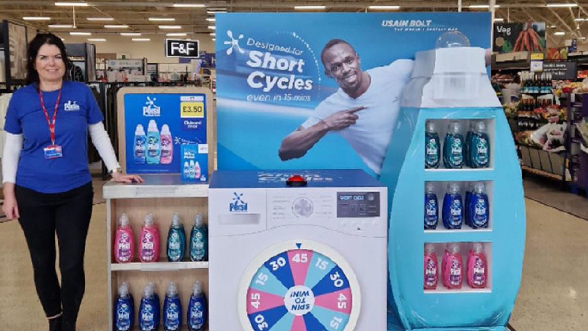 A ‘spin to win’ stand at Tesco.