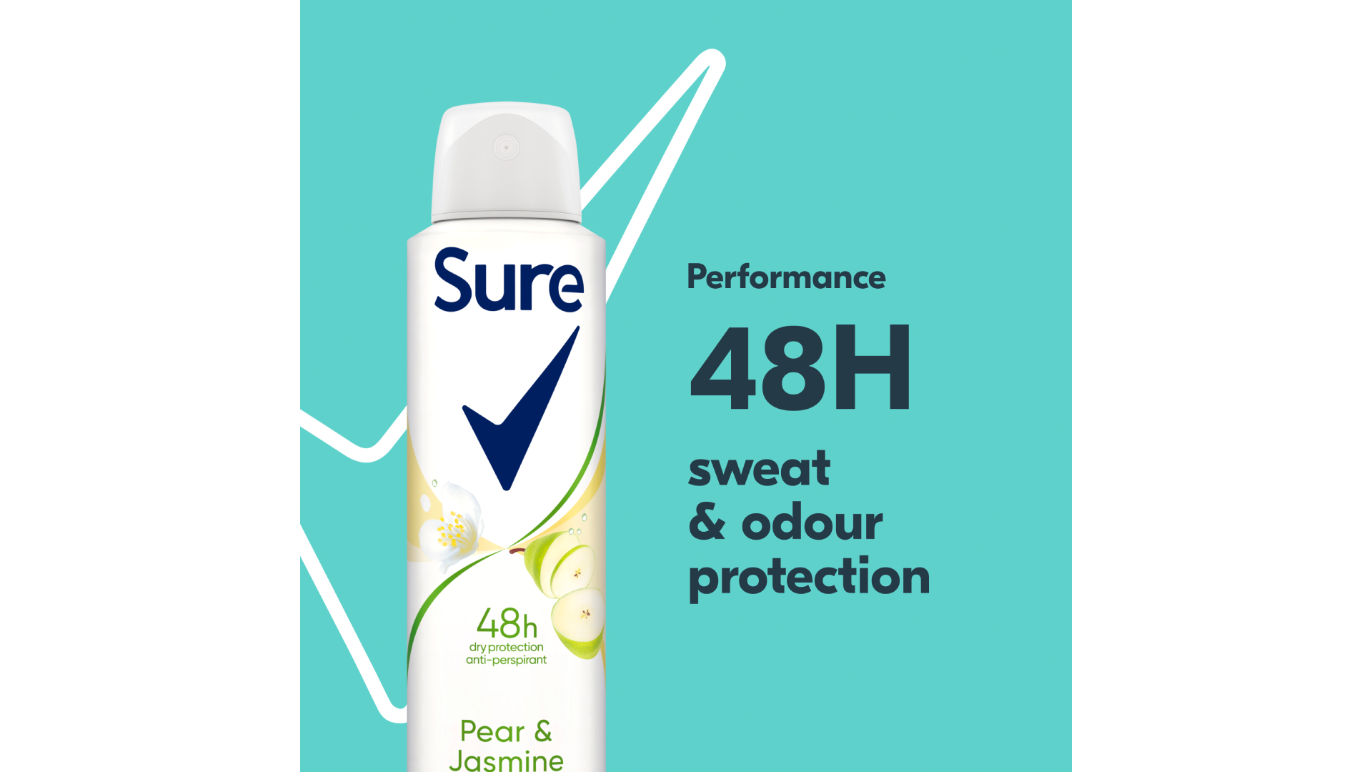 Sure antiperspirant, 48H sweat and odour protection, Pear & Jasmine scent.