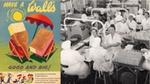 Have a Wall’s good and big’ poster with ice creams on deckchairs and a black and white picture of women in ice cream factory